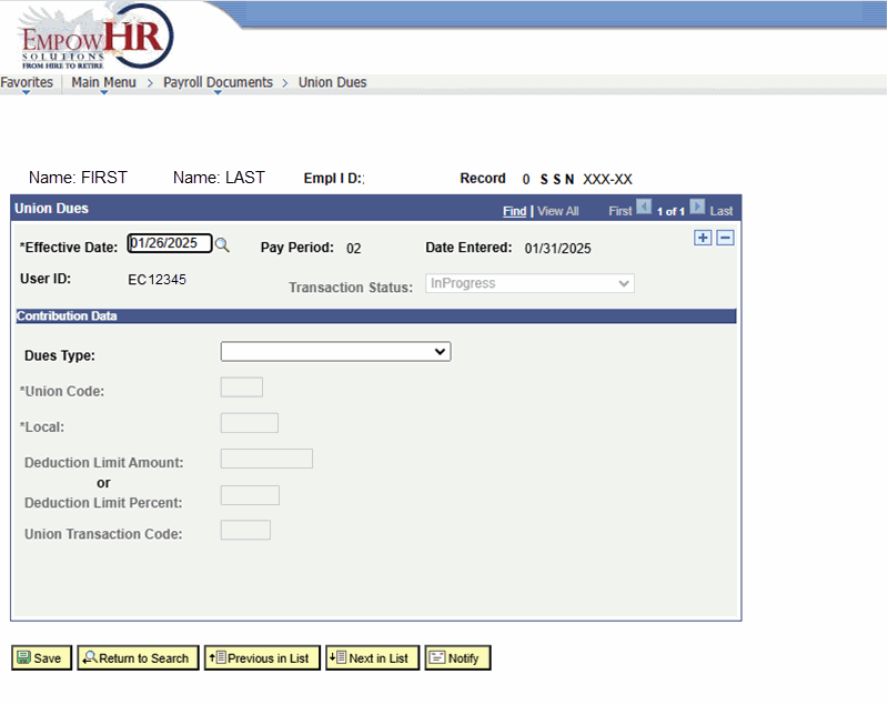 Union Dues Page